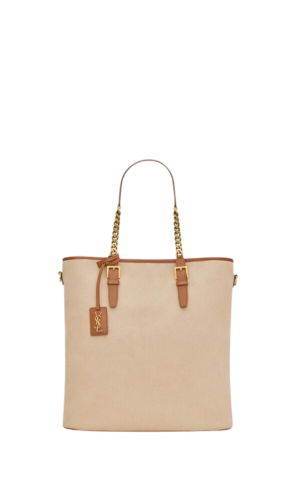 LAURENT TOTE BAG IN TELA E PELLE CONCIATA AL VEGETALE