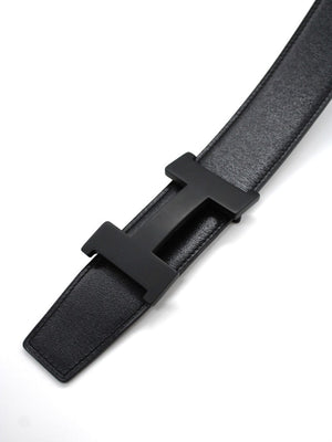 Cintura Hermes Double Pelle Nera Liscia E Pelle Testa Di Moro Martellata